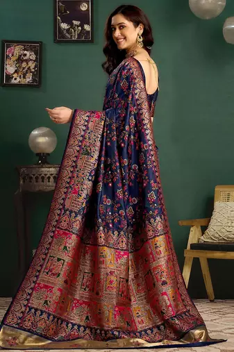 Blue woven design saree with blouse piece