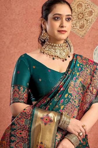 Green woven design tussar saree with blouse