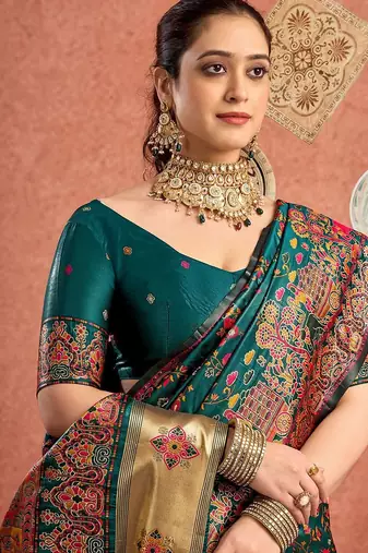 Green woven design tussar saree with blouse