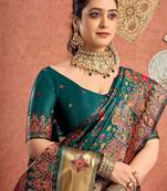 Green woven design tussar saree with blouse