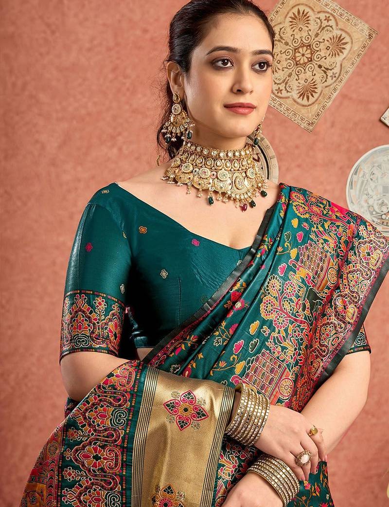 Green woven design tussar saree with blouse