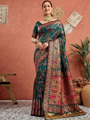Green woven design tussar saree with blouse 2