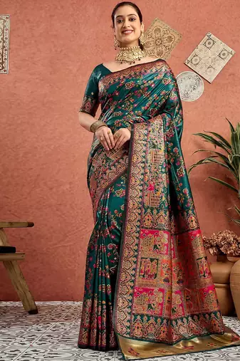 Green woven design tussar saree with blouse