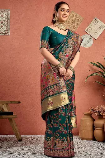 Green woven design tussar saree with blouse