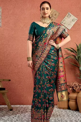 Green woven design tussar saree with blouse