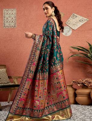 Green woven design tussar saree with blouse 5