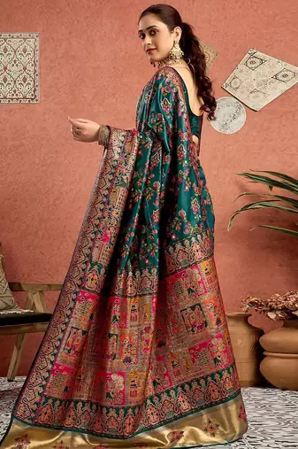 Green woven design tussar saree with blouse