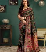 Green woven design printed saree with blouse