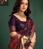 Purple woven design saree with unstitched blouse piece