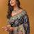 Navy blue kalamkari printed banarasi saree with matching blouse
