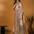 Off white ethnic motifs printed banarasi saree with unstitched blouse piece
