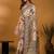 Off white ethnic motifs printed banarasi saree with unstitched blouse piece