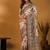 Off white ethnic motifs printed banarasi saree with unstitched blouse piece