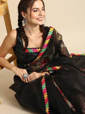 Black black organza printed saree 1