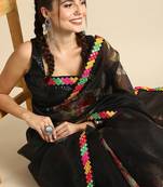Black black organza printed saree