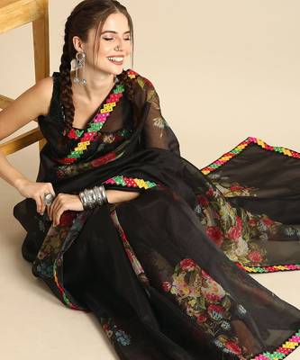 Black black organza printed saree 2