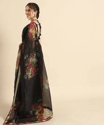 Black black organza printed saree 3