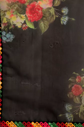 Black black organza printed saree