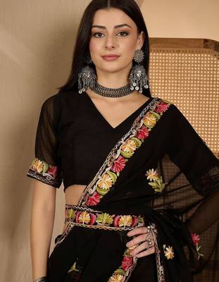 Black embroidered saree with blouse piece 1