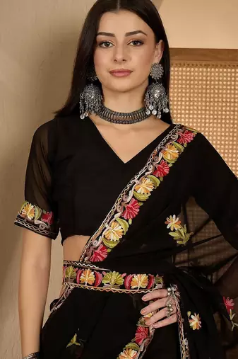 Black embroidered saree with blouse piece