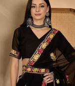 Black embroidered saree with blouse piece