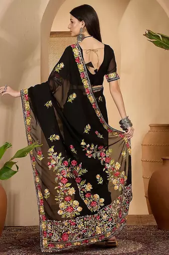 Black embroidered saree with blouse piece