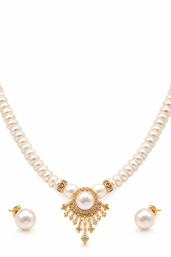 Certified Pearls Royal Gold Halo Necklace Set