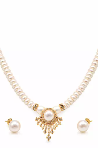 Certified Pearls Royal Gold Halo Necklace Set