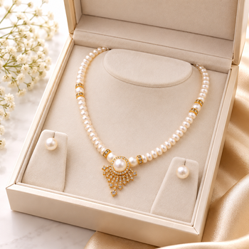 Certified Pearls Royal Gold Halo Necklace Set 2