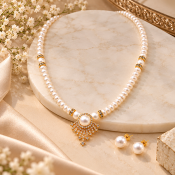 Certified Pearls Royal Gold Halo Necklace Set 3