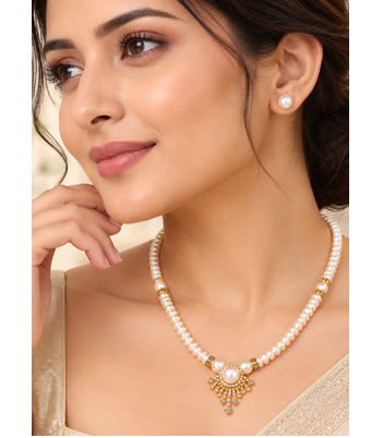 Certified Pearls Royal Gold Halo Necklace Set 4