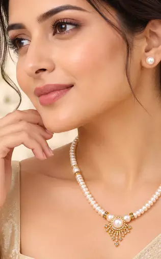 Certified Pearls Royal Gold Halo Necklace Set