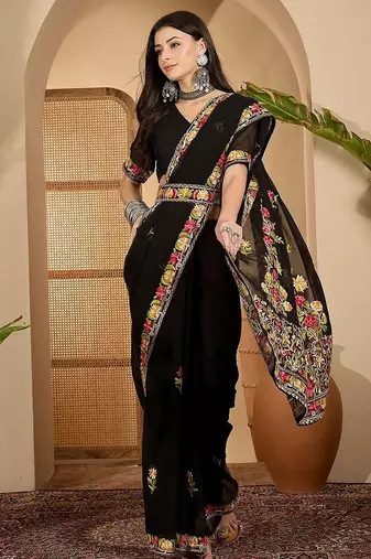 Black embroidered saree with blouse piece