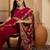 Magenta floral embroidered belted  georgette saree with blouse piece