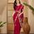 Magenta floral embroidered belted  georgette saree with blouse piece
