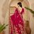 Magenta floral embroidered belted  georgette saree with blouse piece