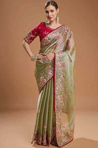Green embroidered sarees