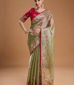 Green embroidered sarees