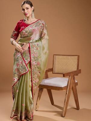 Green embroidered sarees 3