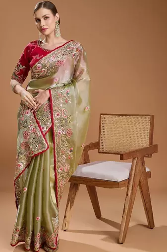 Green embroidered sarees
