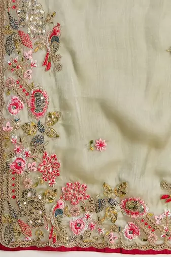 Green embroidered sarees