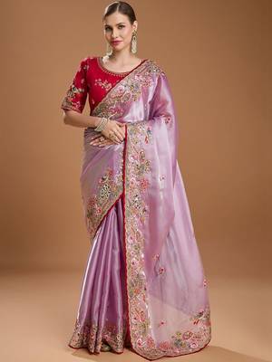 Lavender embroidered  sarees 1