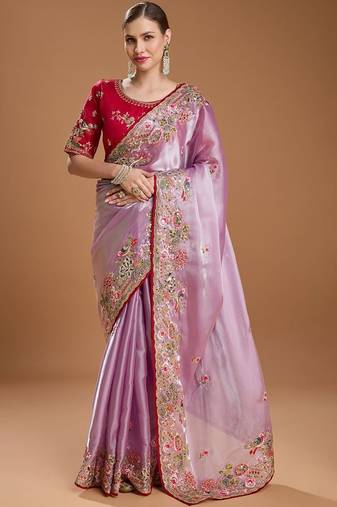 Lavender embroidered  sarees