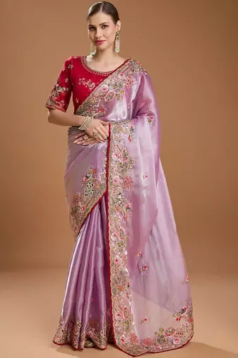 Lavender embroidered  sarees