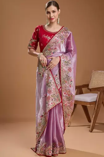 Lavender embroidered  sarees