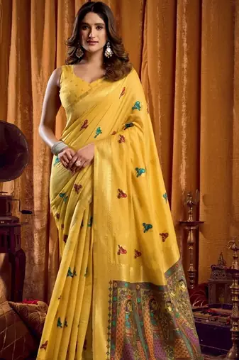 Mustard woven design khadi sarees  with unstiched blouse