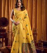 Mustard woven design khadi sarees  with unstiched blouse