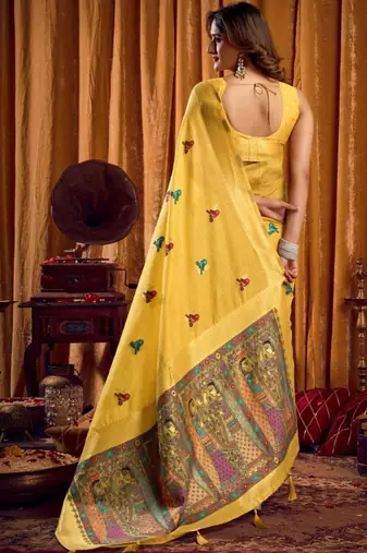 Mustard woven design khadi sarees  with unstiched blouse