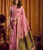 Pink woven design khadi sarees  with unstiched blouse