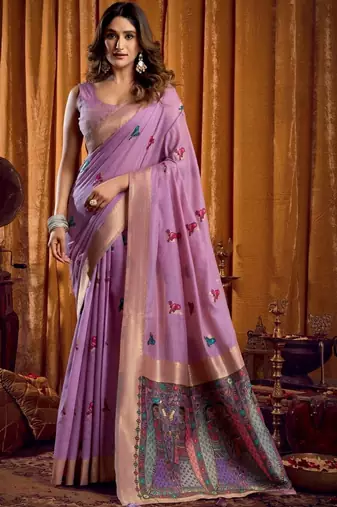 Lavender woven design khadi sarees  with unstiched blouse